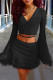 Fashion Sexy Solid Leopard Patchwork V Neck Long Sleeve Two Pieces