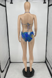 Fashion Sexy Print Hollowed Out Backless Strap Design Swimwears