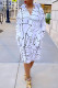 Fashion Casual Print Basic Turndown Collar Long Sleeve Shirt Dress