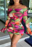 Sexy Print See-through Mesh Wrapped Skirt Dresses