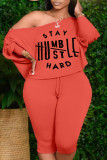 Sexy Print Letter One Shoulder Plus Size Two Pieces