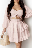 Sexy Casual Solid Hollowed Out Off the Shoulder Long Sleeve Dresses