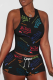 Sexy Print Patchwork U Neck Sleeveless Two Pieces