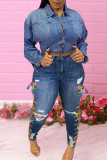 Street Solid Ripped Plus Size Jeans