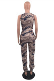 Fashion Casual Camouflage Print Basic V Neck Sleeveless Two Pieces