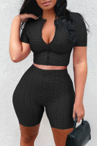Casual Solid Patchwork O Neck Short Sleeve Two Pieces