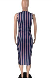 Fashion Casual Striped Print Basic U Neck Vest Dress