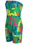 Sexy Print Patchwork Strapless Skinny Rompers