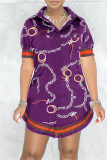 Fashion Casual Print Basic Turndown Collar Shirt Dress
