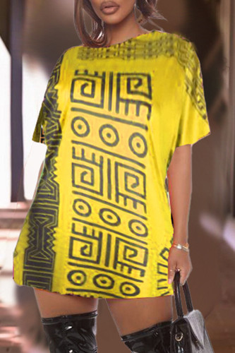 Fashion Casual Print Basic O Neck Short Sleeve T-shirt Dress