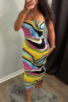 Fashion Sexy Print Backless Strapless Sleeveless Dress