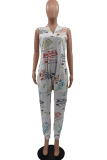 Casual Print Patchwork V Neck Harlan Jumpsuits