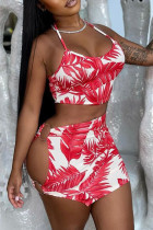 Sexy Print Hollowed Out Backless Spaghetti Strap Sleeveless Two Pieces