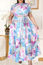Fashion Casual Print Basic O Neck Plus Size Two Pieces