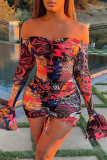 Sexy Print See-through Mesh Wrapped Skirt Dresses
