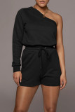 Casual Solid Patchwork Asymmetrical Oblique Collar Long Sleeve Two Pieces
