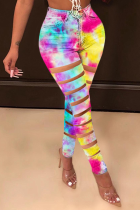 Sexy Patchwork Ripped Tie-dye Skinny High Waist Pencil Full Print Bottoms