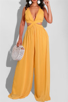 Sexy Casual Solid Backless V Neck Regular Jumpsuits
