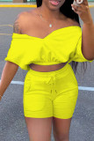 Fashion Casual Solid Backless Off the Shoulder Short Sleeve Two Pieces