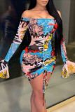 Sexy Print See-through Mesh Wrapped Skirt Dresses