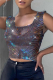 Sexy Solid Patchwork Square Collar Tops