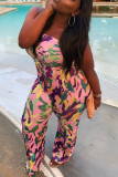 Sexy Casual Print Backless Strapless Plus Size Jumpsuits