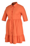 Fashion Casual Plus Size Solid Basic Turndown Collar A Line Dresses
