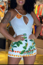 Sexy Print Hollowed Out Halter Skinny Jumpsuits