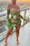 Sexy Print See-through Mesh Wrapped Skirt Dresses