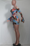 Sexy Print See-through Mesh Wrapped Skirt Dresses