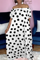 Fashion Casual Dot Print Backless Off the Shoulder Short Sleeve Dress