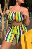Sexy Striped Patchwork Strapless Sleeveless Two Pieces