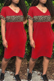 Fashion Casual Print Leopard Patchwork V Neck Short Sleeve Dress