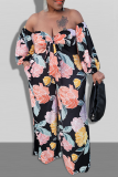 Sexy Print Patchwork Strapless Plus Size Jumpsuits