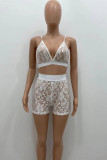 Fashion Sexy Patchwork See-through Backless V Neck Sleeveless Two Pieces