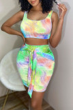 Fashion Sexy Print Vests Square Collar Sleeveless Two Pieces
