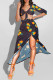 Sexy Casual Print Slit V Neck Half Sleeve Two Pieces