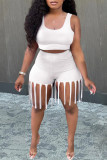 Fashion Casual Solid Tassel U Neck Sleeveless Two Pieces