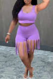 Fashion Casual Solid Tassel U Neck Sleeveless Two Pieces