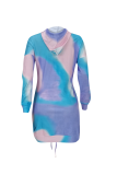 Casual Patchwork Tie-dye Hooded Collar Printed Dress Dresses