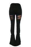 Sexy Street Solid Bandage Hollowed Out Patchwork High Waist Denim Jeans