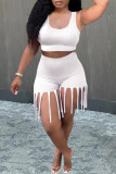 Fashion Casual Solid Tassel U Neck Sleeveless Two Pieces