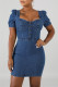 Fashion Casual Solid Basic Square Collar Short Sleeve Dress