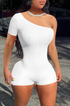 Sexy Casual Solid Backless Oblique Collar Skinny Romper