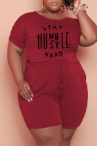 Casual Print Split Joint Draw String Plus Size Jumpsuits