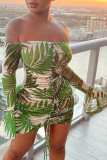 Sexy Print See-through Mesh Wrapped Skirt Dresses