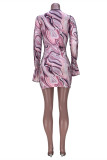 Fashion Casual Print Hollowed Out Strap Design V Neck Long Sleeve Dresses