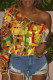 Fashion Casual Print Backless Oblique Collar Tops
