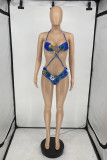 Fashion Sexy Print Hollowed Out Backless Strap Design Swimwears