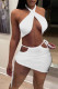 Sexy Solid Bandage Draw String Backless Halter Sleeveless Two Pieces
